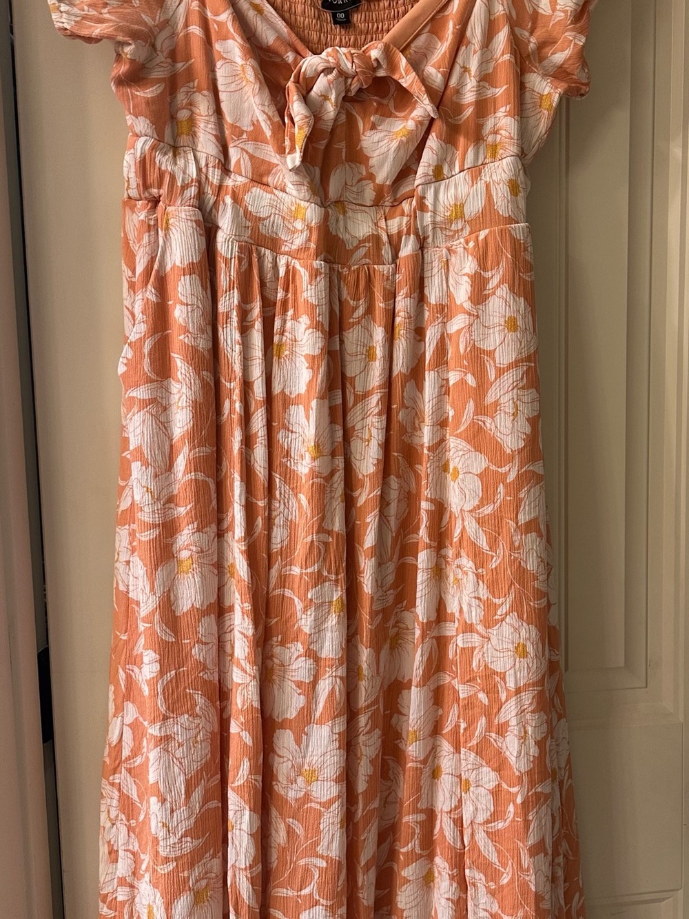 Peach Floral Tie-Front Maxi Dress